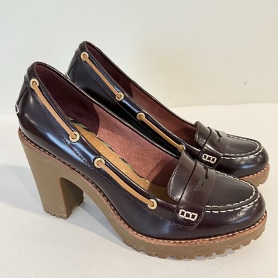 Sperry Chunky Platform Shoe Womens 8 Oxblood Leather Heels Closed Toe Y2K Preppy