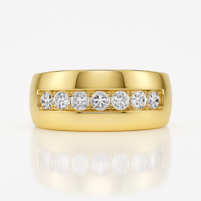 Herrenring 750 Gelbgold 18K Brillant Ring 1,00ct Diamant Bandring Gr 65 Massiv