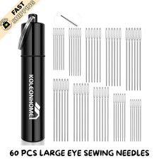 60pc Large Eye Sewing Needles Set 5 Sizes Stainless Steel Hand Sewing Crafts Pro