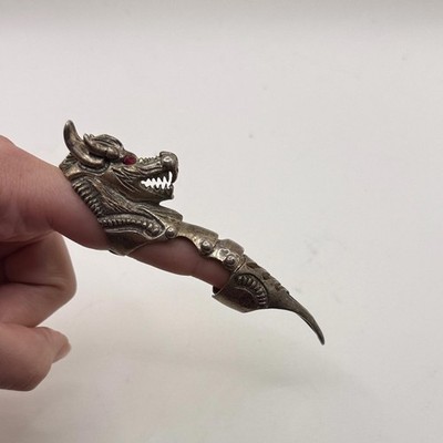 Vintage Dragon Claw Finger Armour Knuckle Ring Goth Punk Hinged Joint 5.75