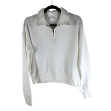 Re/Done Womens 70's Half Zip Pullover Sweatshirt Long Sleeve Cotton White XS