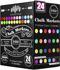 Loddie Doddie Liquid Chalk Markers 24-Pack - Dust-Free Erasable Pens for Windo