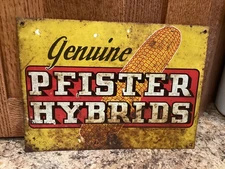 Vintage original Pfister Hybrids Seed Corn Tin Sign