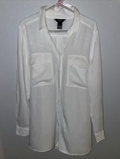 Simply Vera Vera Wang Womens  Long Roll Tab Sleeve White Blouse Size L Tunic