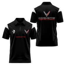 NEW Corvette Racing C8 Logo 3D Black modern style Polo Shirt All Size - S-5XL