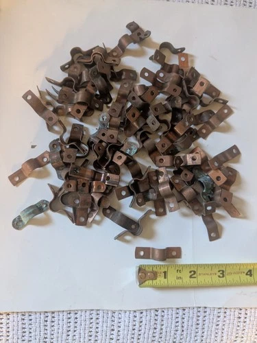Lot of 89 antique copper lighting rod weathervane wire clips holders