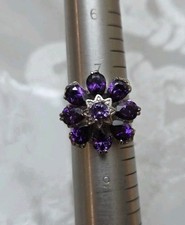 925 Sterling Silver Amethyst Flower Ring Size 8