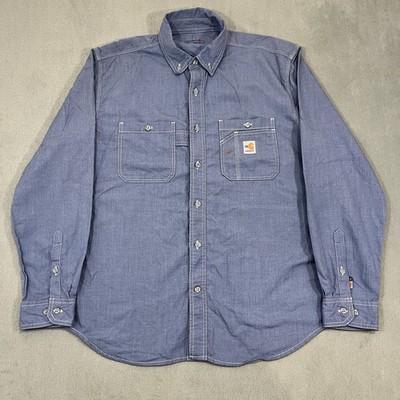 Carhartt FR Force Sun Defender Cat 2 Shirt Mens Large Blue Long Sleeve Loose Fit