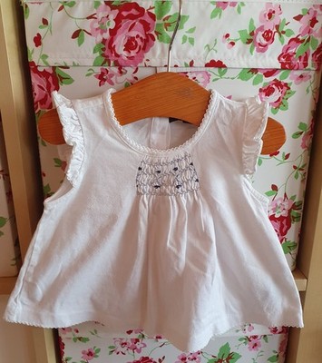 Ralph Lauren hübsche Tunika Shirt Top weiß blau Flügelärmel Gr. 12Mo 68 74