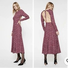 Reformation Bardot Isabel Floral Open Back Dress in Burgundy M