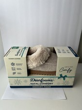 Dearfoams Total Comfort Women s Slippers 11-12 Cream Plush White Lining NEW