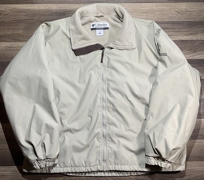 Vintage Columbia Jacket Mens XXL Tan Bomber Chore Coat Fleece Lined 90 s Grandpa