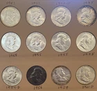 90% Silver Half Dollars Lot!Uncirculated Franklins! $6 face value, 1951-61