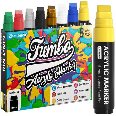 8 Colors Jumbo Poster Paint Markers 15mm Waterproof Acrylic Pens Craft Set