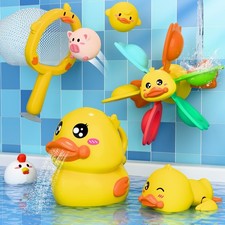 iPlay, iLearn Baby Duck Bath Toy, Toddler Suction Water Spinner Gear, Kids Ages