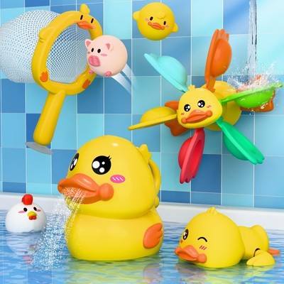 iPlay, iLearn Baby Duck Bath Toy, Toddler Suction Water Spinner Gear, Kids Ages 