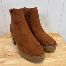 Diba Womens Boho Indie Chunky Ankle Platform Booties Size 11 Cognac Hipster