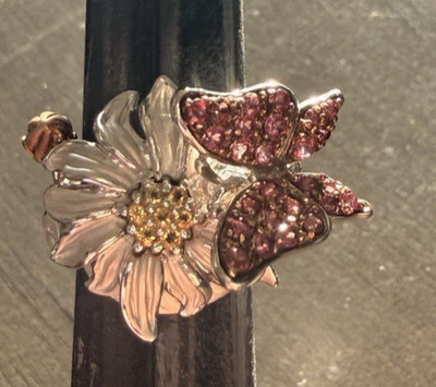 Ross Simons Ring Gold über Sterlingsilber Schmetterling Gänseblümchen Blume 3-D 6,75