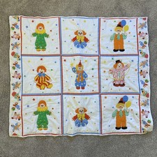 Vintage Clown Quilt Blanket Handmade White 41  x27  Toddler Kid Party Circus Crib