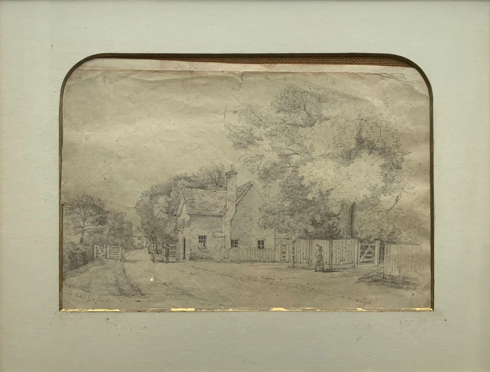 Zeichnung Bleistift Landschaft mit Häusern 19. Jahrhundert Biedermeier signiert - Bild 3 von 4