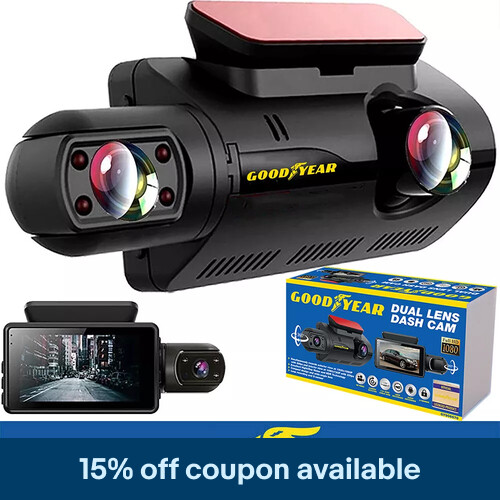 Goodyear Dual Lens Car Dash Cam with Front Rear Internal Camera HD Dashcam Taxi