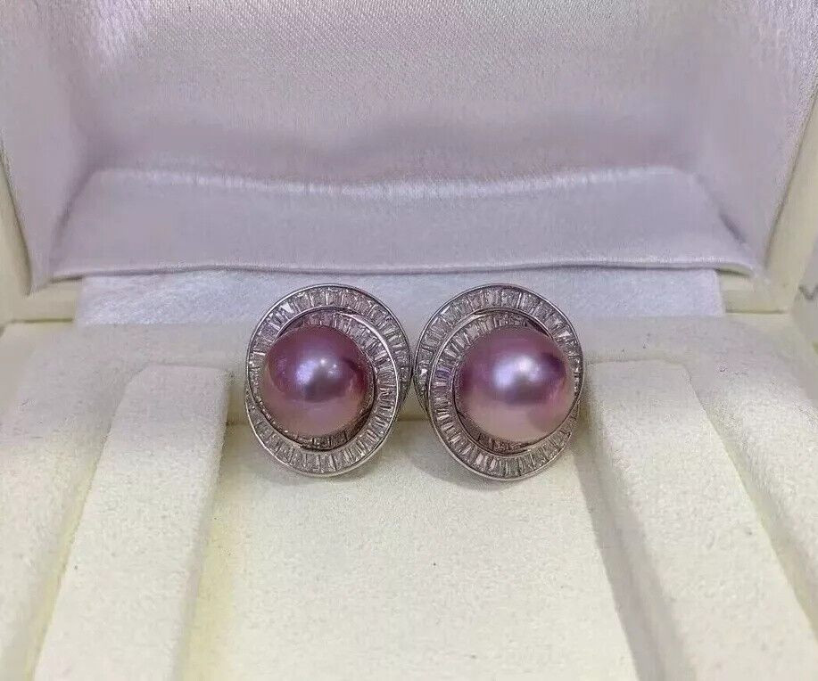 Precioso Pendiente Perla Lavanda Redonda Mar Sur 10-11mm 925s