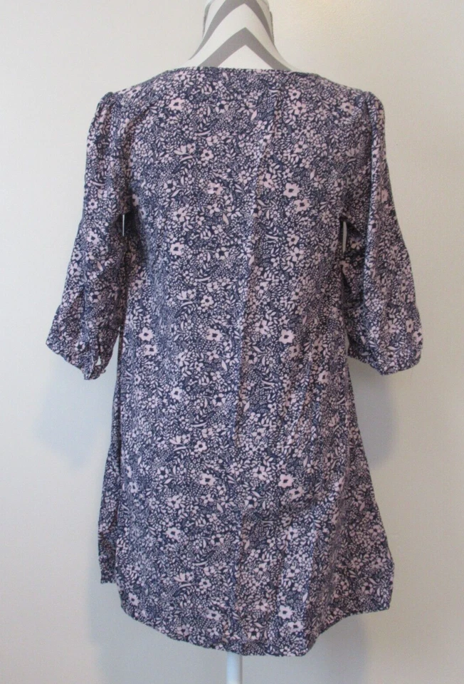 Blusa/top túnica Gap 3776 feminina azul roxa floral algodão manga 3/4 tamanho P - Imagem 4 de 4