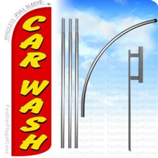 CAR WASH - Windless Swooper Flag KIT Feather Banner Sign 15' - rq