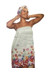Avon Blurred Floral Towel Wrap & Hair Turban Set Size Small/ Medium