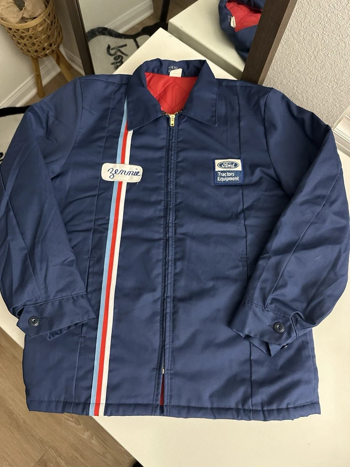 VINTAGE 80s FORD MOTOR COMPANY QUILTED LINED WORK WEAR JACKET TRUE VINTAGE - Image 4 of 4