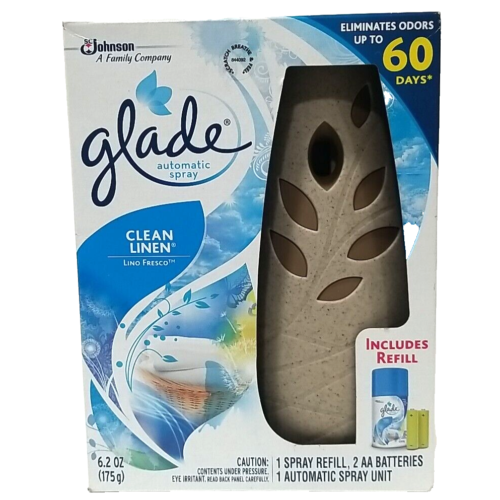 Glade Automatic Air Freshener Spray Starter Kit Holder Clean Linen Refill 6.2oz