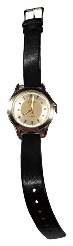Unisex Silvertone 8" Watch Black Leather Band New Battery - Picture 2 of 4