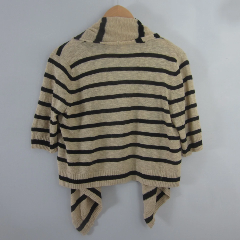 Cárdigan corto abierto Kenneth Cole para mujer pequeño beige negro a rayas SS lino algodón Foto 2 de 4