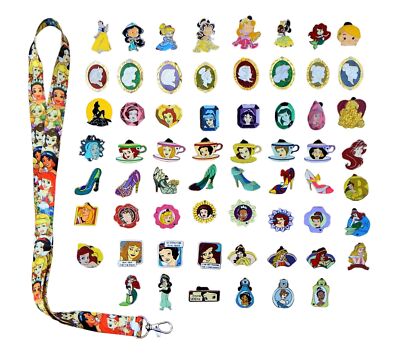 Princess Theme Starter Set With 5 Disney Park Trading Pins And Lanyard Brand New