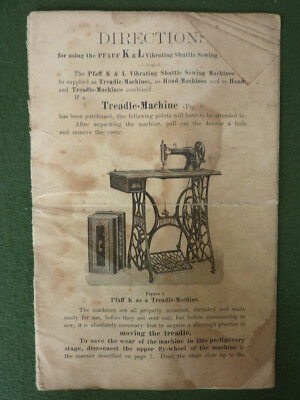 V.SELTENE PFAFF K & L VIBRIERENDES SHUTTLE NÄHMASCHINE INSTRUKTIONSBUCH UM 1900