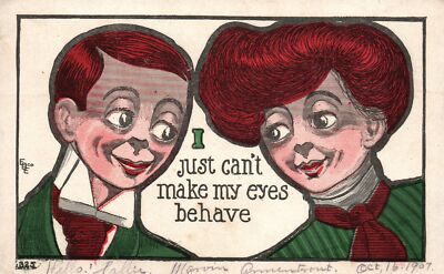 Postcard I Just Can't Make My Eyes Behave Boy & Girl Eye To Eye Contact Comics
