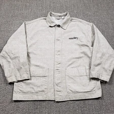 H&M x Keith Haring Jacket Mens XL Beige Twill Shacket Chore Coat All Over Print