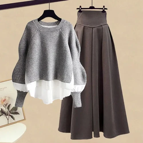 Herbst/Winter zweiteiliges Strickpullover-Set Kleid passend Damenrock Set - Bild 23 von 36