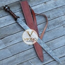 Handmade Roman Gladius   Damascus Steel Battle Ready Sword with Leather Sheath