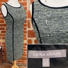 LAURA ASHLEY Size 12 Black Lime Green Silver Dress Wedding Holiday Excellent L2