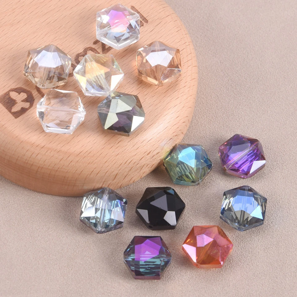 10pcs 12/16/20/24mm Faceted Crystal Glass Loose Hexagon Beads for Jewelry Making - Image 2 of 4