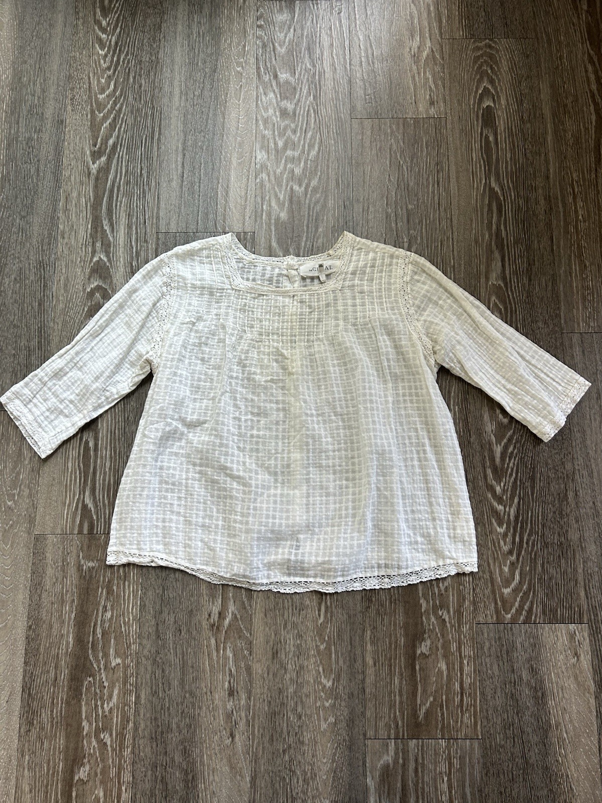 The Great Gauze White Lace 3/4 Sleeve Peasant Button Blouse Sz 0 Cottage Coastal