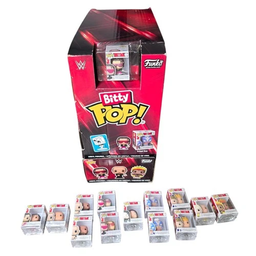 WWE Bitty Funko Pop Lot Of 13 With Display Box Undertaker Bret Hart Rey Mysterio
