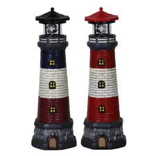 Solar Powered Lighthouse Lawn Ornament LED Light up Garden Backyard Decor