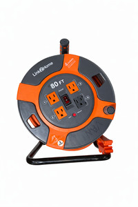 Link2Home 80FT Retractable Extension Cord Reel – 4 Outlet – Used