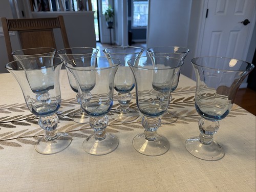Set of 8 Lenox Colore Blue Provincial Ribbed Stem 7.25 inches Tall Water Goblets