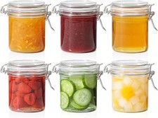 8oz Glass Jars with Airtight Lids Set of 6 , Cylindrical Jelly Spice Jars for