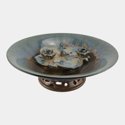 Fulper 1917-1934 Art Pottery Large Reticulated Bowl T68 And Lily Pad Flower Frog