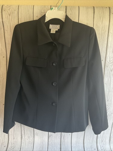Jennifer Moore Blazer Women 8 Black Lined Utility Jacket Office Corporate Career - Picture 2 of 9