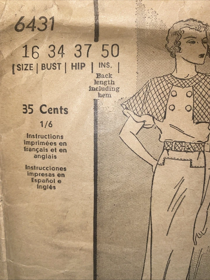 Vestido de falda y capa con patrón de costura Pictorial Review años 30 talla 16 6431 Foto 3 de 4